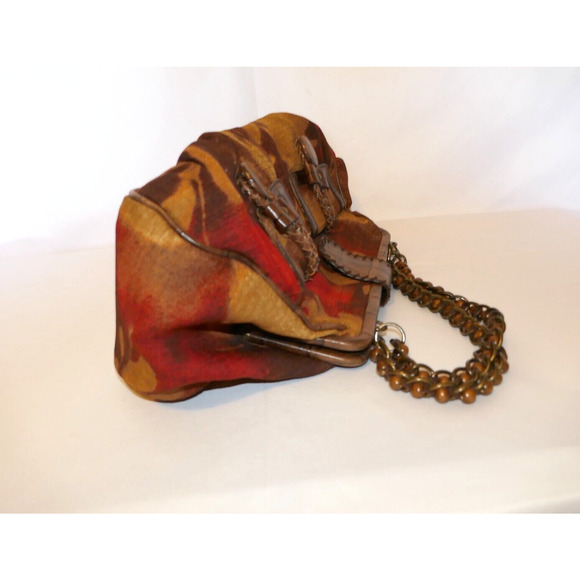 Nine West Multi-Color Textile Fabric Purse Handbag Wood Beaded Straps - Picture 7 of 13